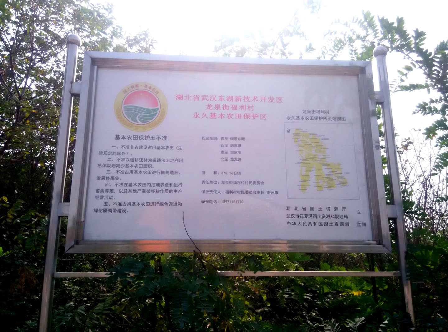 龙泉街福利村的永久基本农田保护区标牌