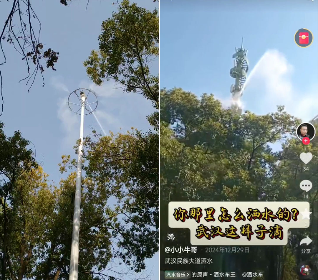 民族大道上的全自动高压喷雾系统